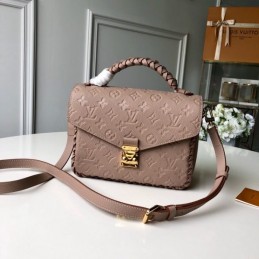 Replica Louis Vuitton Taupe Embossed Monogram Braided Handle Metis Pochette
