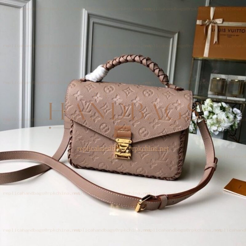 Replica Louis Vuitton Taupe Embossed Monogram Braided Handle Metis Pochette