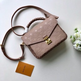 Replica Louis Vuitton Taupe Embossed Monogram Braided Handle Metis Pochette