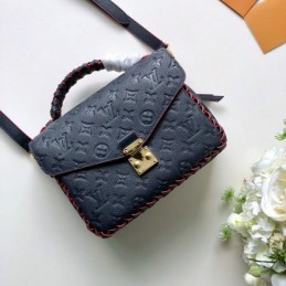 Replica Louis Vuitton Black Embossed Monogram Studded Strap Metis Pochette