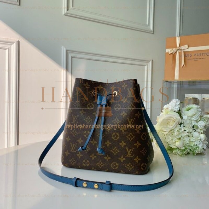 Replica Louis Vuitton Brown Monogram Blue Drawstring Neo Noe MM