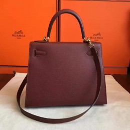 Replica Hermes Burgundy Kelly 32 Gold Hardware Bag
