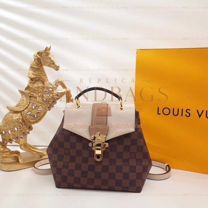 Replica Louis Vuitton Brown Damier Ebene Taupe Flap Clapton Backpack
