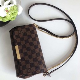 Replica Louis Vuitton Brown Damier Ebene Black Strap Favorite PM