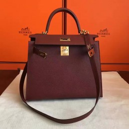 Replica Hermes Burgundy Kelly 32 Gold Hardware Bag