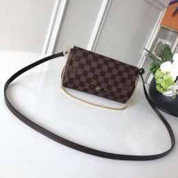 Replica Louis Vuitton Brown Damier Ebene Black Strap Favorite PM
