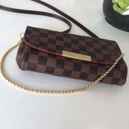 Replica Louis Vuitton Brown Damier Ebene Black Strap Favorite PM