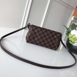 Replica Louis Vuitton Brown Damier Ebene Black Strap Favorite PM