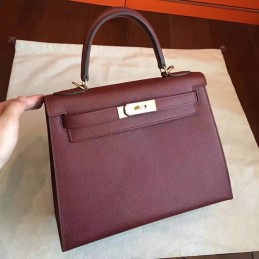 Replica Hermes Burgundy Kelly 32 Gold Hardware Bag