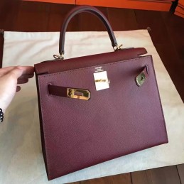 Replica Hermes Burgundy Kelly 32 Gold Hardware Bag