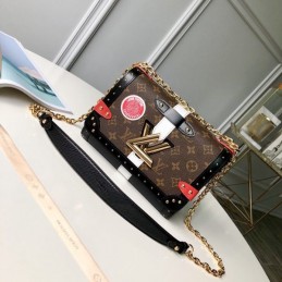 Replica Louis Vuitton Brown Monogram Black Red Twist MM Trunk