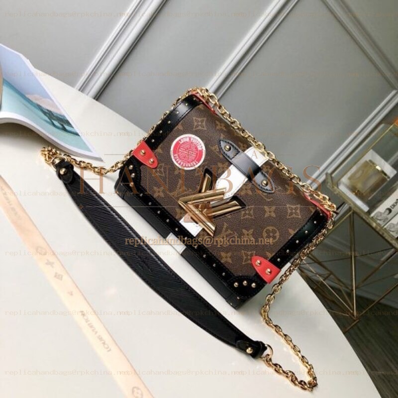 Replica Louis Vuitton Brown Monogram Black Red Twist MM Trunk