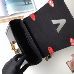Replica Louis Vuitton Brown Monogram Black Red Twist MM Trunk