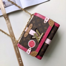 Replica Louis Vuitton Brown Monogram Pink Black Twist MM Trunk