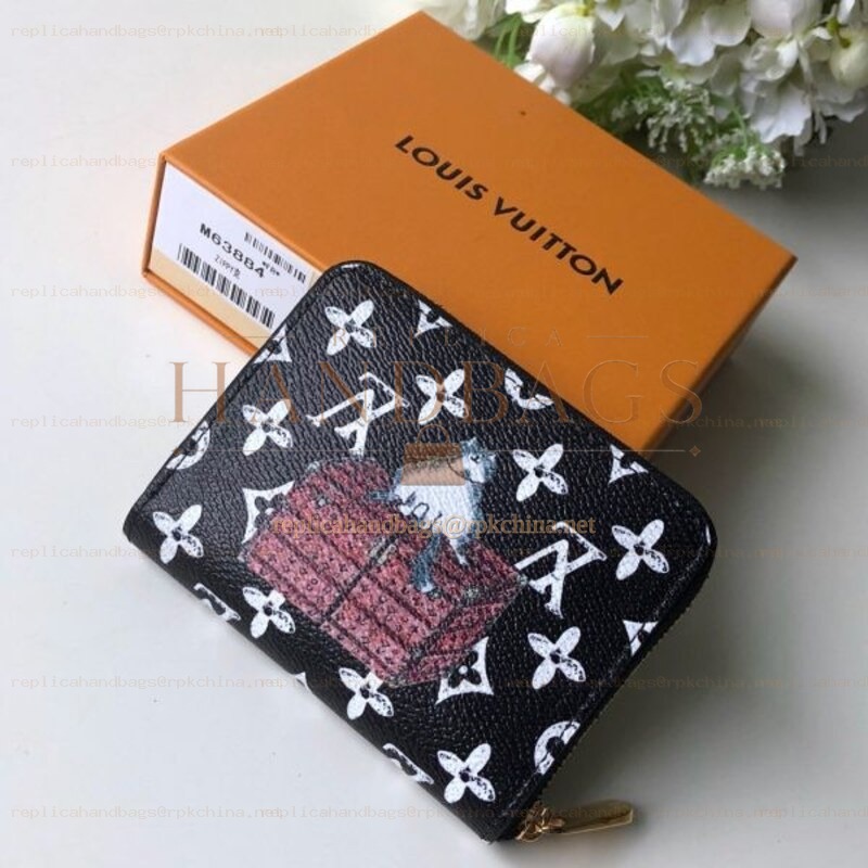 Replica Louis Vuitton Black White Monogram Character Zippy Coin Purse