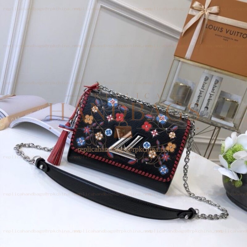 Replica Louis Vuitton Black Multicolor Floral Twist MM