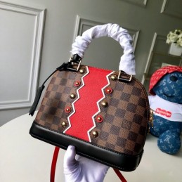 Replica Louis Vuitton Brown Damier Ebene Red Chevron Alma BB