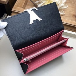 Replica Louis Vuitton Black Pink Flower Capucines Wallet