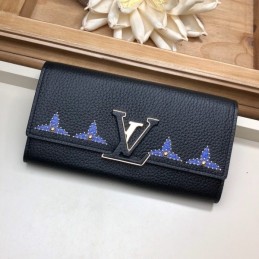 Replica Louis Vuitton Black Blue Sequin Capucines Wallet