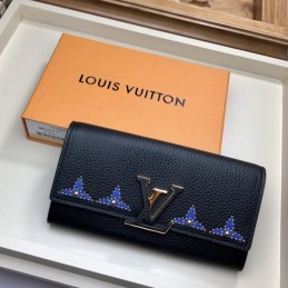 Replica Louis Vuitton Black Blue Sequin Capucines Wallet