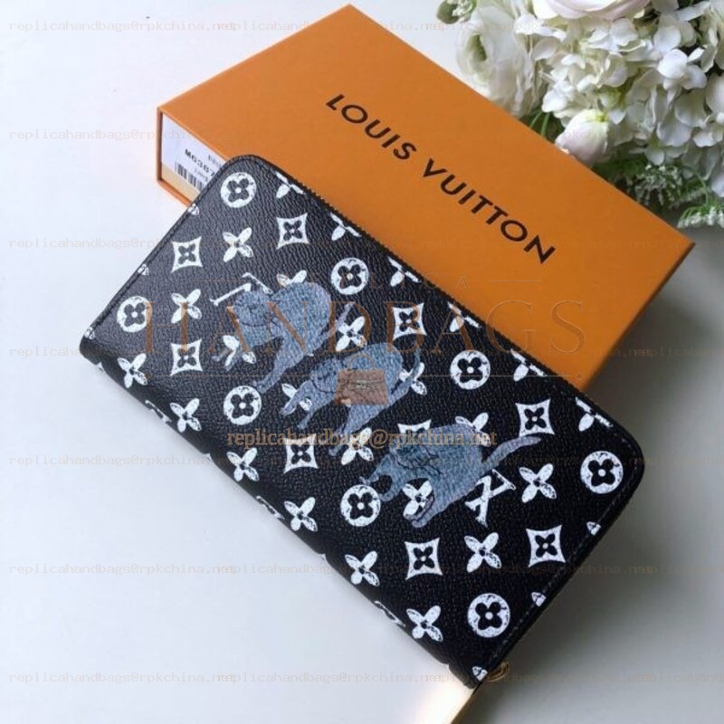Replica Louis Vuitton Black White Monogram Character Zippy Wallet