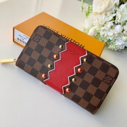 Replica Louis Vuitton Brown Damier Ebene Red Chevron Zippy Wallet