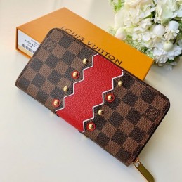 Replica Louis Vuitton Brown Damier Ebene Red Chevron Zippy Wallet