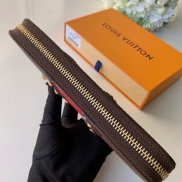 Replica Louis Vuitton Brown Damier Ebene Red Chevron Zippy Wallet