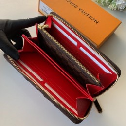Replica Louis Vuitton Brown Damier Ebene Red Chevron Zippy Wallet
