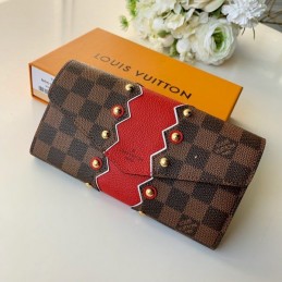 Replica Louis Vuitton Brown Damier Ebene Red Chevron Sarah Wallet