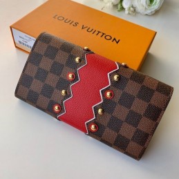 Replica Louis Vuitton Brown Damier Ebene Red Chevron Sarah Wallet