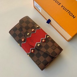 Replica Louis Vuitton Brown Damier Ebene Red Chevron Sarah Wallet