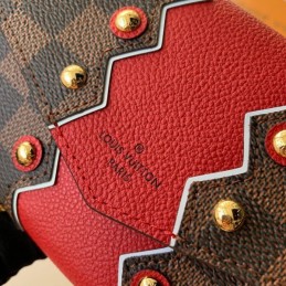 Replica Louis Vuitton Brown Damier Ebene Red Chevron Sarah Wallet