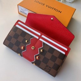 Replica Louis Vuitton Brown Damier Ebene Red Chevron Sarah Wallet