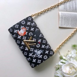 Replica Louis Vuitton Black White Monogram Character Twist Chain Wallet