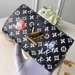 Replica Louis Vuitton Black White Monogram Character Twist Chain Wallet