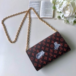 Replica Louis Vuitton Black Red Monogram Character Twist Chain Wallet