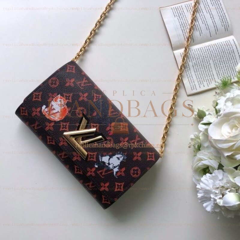 Replica Louis Vuitton Black Red Monogram Character Twist Chain Wallet