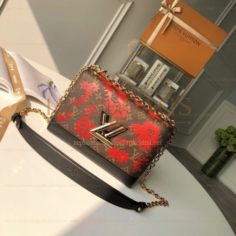 Replica Louis Vuitton Brown Monogram Red Floral Twist MM