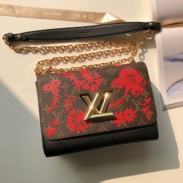 Replica Louis Vuitton Brown Monogram Red Floral Twist MM