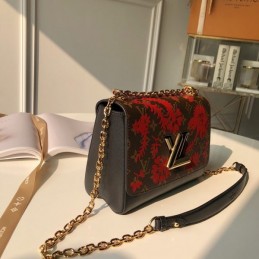 Replica Louis Vuitton Brown Monogram Red Floral Twist MM