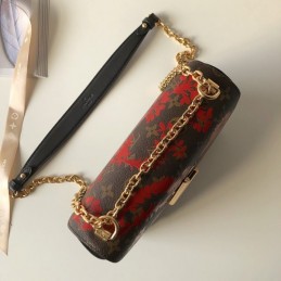 Replica Louis Vuitton Brown Monogram Red Floral Twist MM