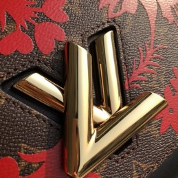 Replica Louis Vuitton Brown Monogram Red Floral Twist MM