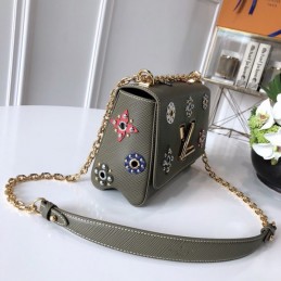 Replica Louis Vuitton Black Multicolor Floral Twist MM - Style 2