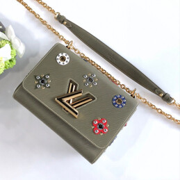 Replica Louis Vuitton Black Multicolor Floral Twist MM - Style 2