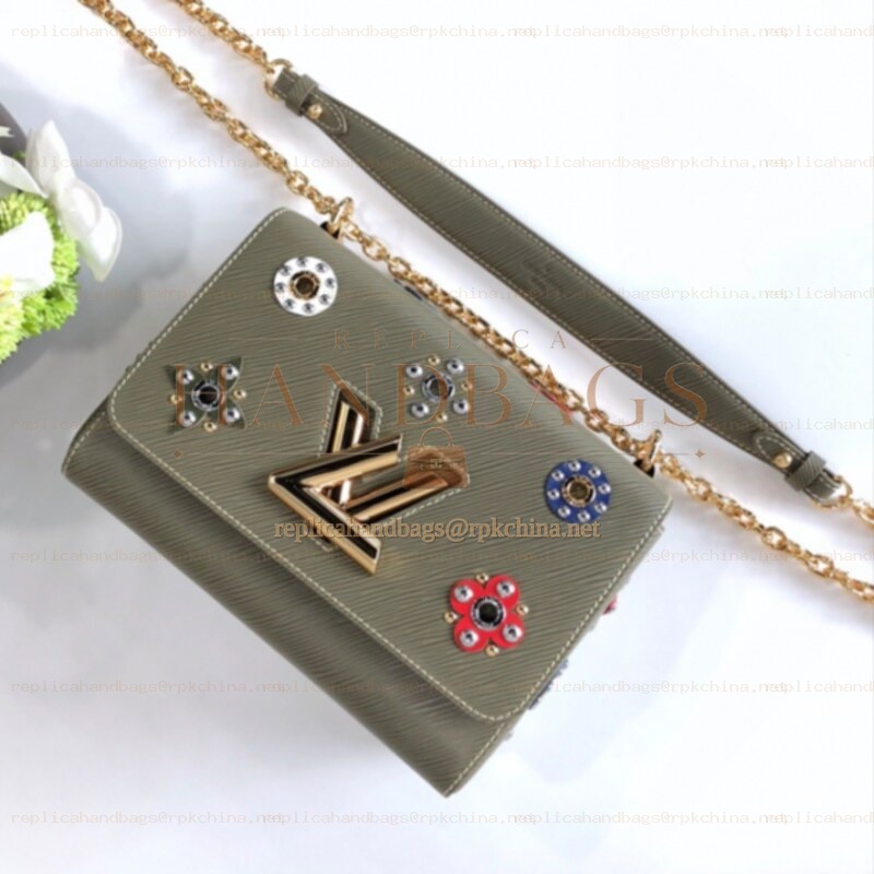 Replica Louis Vuitton Black Multicolor Floral Twist MM - Style 2