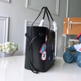 Replica Louis Vuitton Black Multicolor Patch Neverfull MM