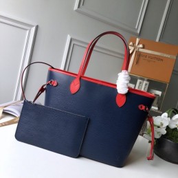 Replica Louis Vuitton Navy Blue Red Trim Neverfull MM