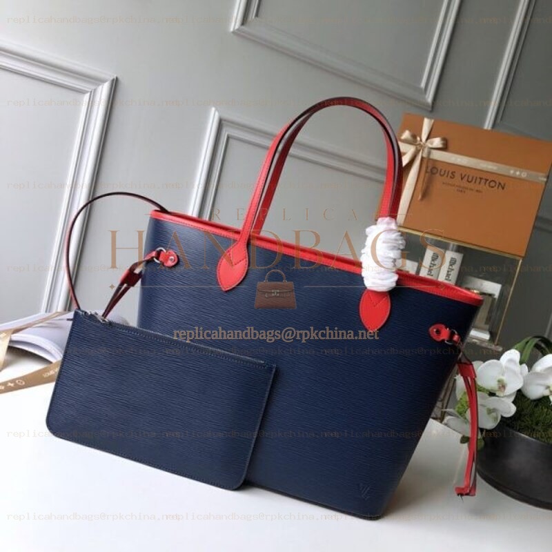 Replica Louis Vuitton Navy Blue Red Trim Neverfull MM