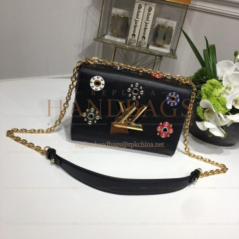 Replica Louis Vuitton Black Floral Twist MM